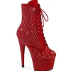 ADORE-1020RM 18 cm bottine talon haut femme pleaser strass rouges