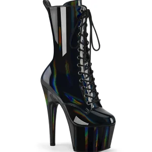 ADORE-1040WRHG - 18 cm plateforme bottines talons aiguilles hologramme noires