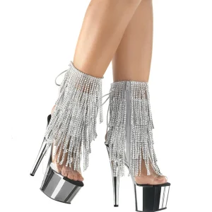 Argent 18 cm ADORE-1017RSF bottines a frangees pour femmes a talon