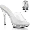 Argent 13 cm Fabulicious LIP-101LS Strass Plateforme Mules Hautes