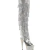 Argent Similicuir 18 cm BEJRSF-7 bottes a frangees pour femmes a talon