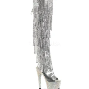 Argent Similicuir 18 cm BEJRSF-7 bottes a frangees pour femmes a talon