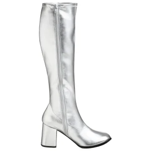 Argentées bottes hautes vinyle - années 70 en - hippie disco gogo botte haute à talon carré 7,5 cm