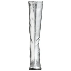 Argentées bottes hautes vinyle - années 70 en - hippie disco gogo botte haute à talon carré 7,5 cm