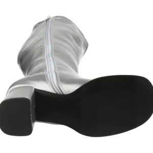 Argentées bottes hautes vinyle - années 70 en - hippie disco gogo botte haute à talon carré 7,5 cm