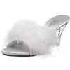 Blanc 8 cm BELLE-301F plumes de marabout Mules Chaussures