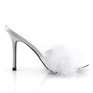 Blanc 10 cm CLASSIQUE-01F mules femmes avec plumes de marabout