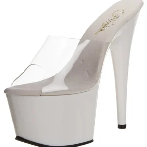 Blanc Transparent 18 cm ADORE-701 Plateforme Mules Hautes