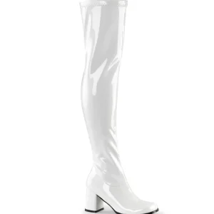 Blanches bottes cuissardes vinyle - années 70 en - hippie disco gogo botte cuissarde à talon carré 7,5 cm