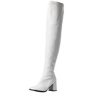 Blanches bottes cuissardes vinyle - années 70 en - hippie disco gogo botte cuissarde à talon carré 7,5 cm