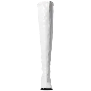 Blanches bottes cuissardes vinyle - années 70 en - hippie disco gogo botte cuissarde à talon carré 7,5 cm