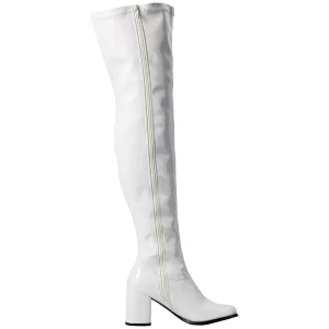 Blanches bottes cuissardes vinyle - années 70 en - hippie disco gogo botte cuissarde à talon carré 7,5 cm