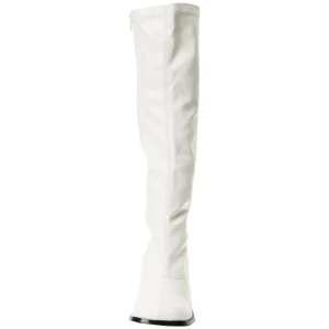 Blanches bottes hautes vinyle - années 70 en - hippie disco gogo botte haute à talon carré 7,5 cm