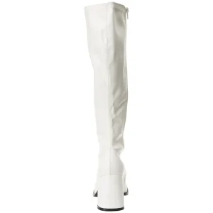 Blanches bottes hautes vinyle - années 70 en - hippie disco gogo botte haute à talon carré 7,5 cm