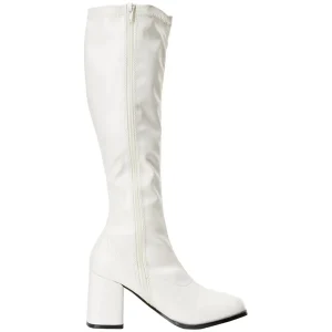 Blanches bottes hautes vinyle - années 70 en - hippie disco gogo botte haute à talon carré 7,5 cm