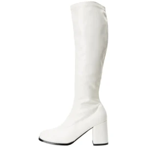 Blanches bottes hautes vinyle - années 70 en - hippie disco gogo botte haute à talon carré 7,5 cm
