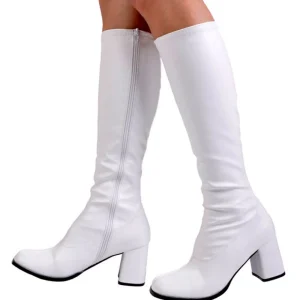 Blanches bottes hautes vinyle - années 70 en - hippie disco gogo botte haute à talon carré 7,5 cm