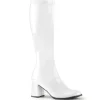 Bottes blanches en cuir verni années 70 - hippie disco gogo botte haute à talon carré 7,5 cm
