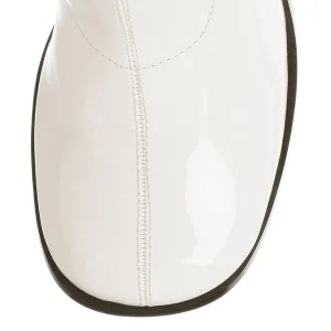 Bottes blanches en cuir verni années 70 - hippie disco gogo botte haute à talon carré 7,5 cm