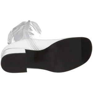 Bottes blanches en cuir verni années 70 - hippie disco gogo botte haute à talon carré 5 cm