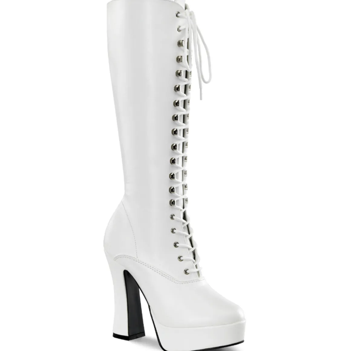 bottes_lacets_plateforme__0-4.webp Bottes lacets plateforme blanches vinyle années 70 - hippie disco gogo botte haute à talon carré 13 cm