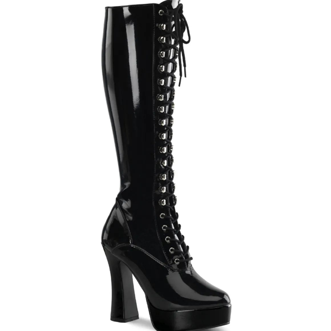 bottes_lacets_plateforme__0-5.webp Bottes lacets plateforme noires verni années 70 - hippie disco gogo botte haute à talon carré 13 cm