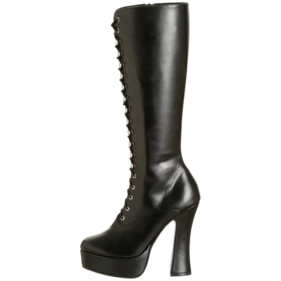 bottes_lacets_plateforme__1-3.webp Bottes lacets plateforme noires vinyle années 70 - hippie disco gogo botte haute à talon carré 13 cm