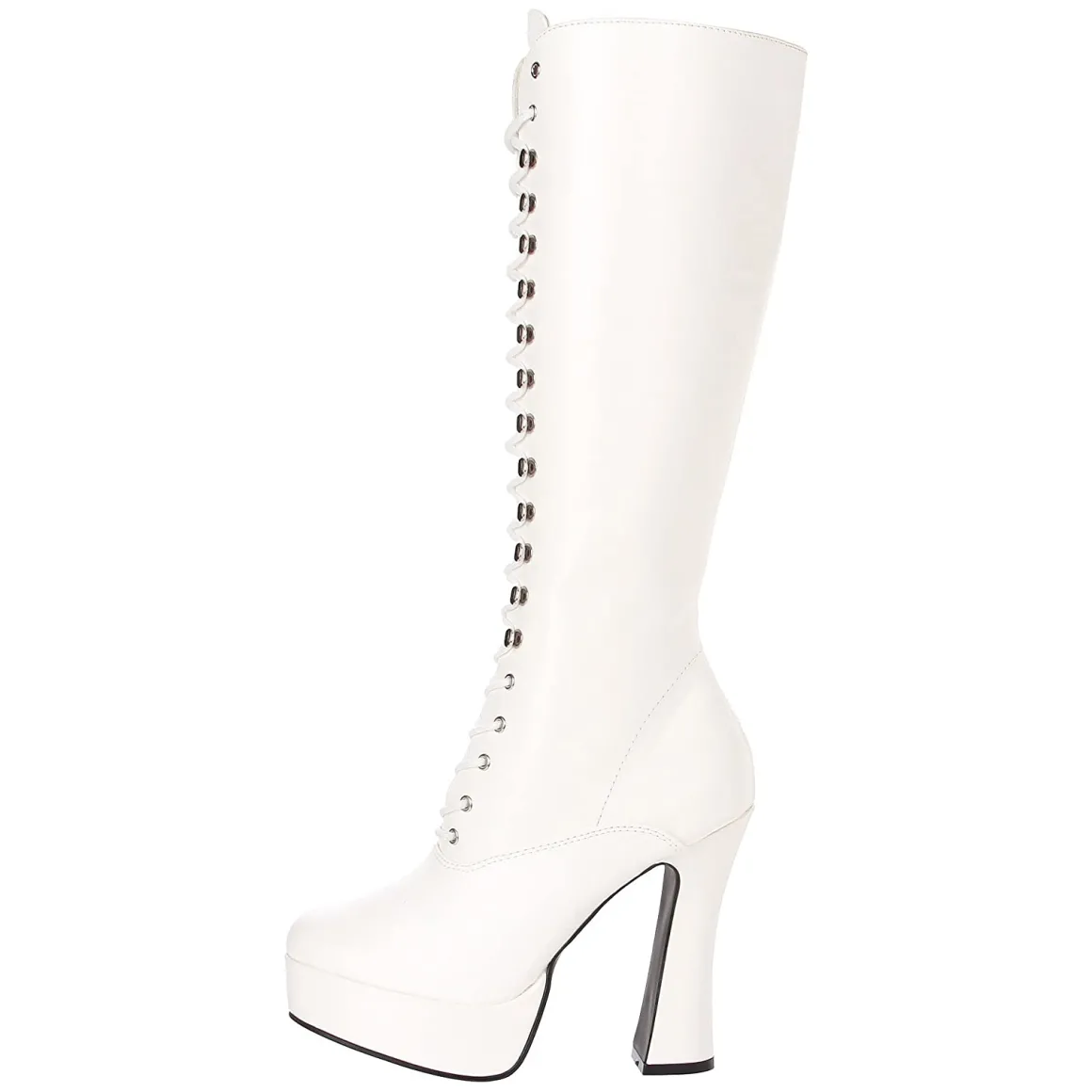 bottes_lacets_plateforme__1-4.webp Bottes lacets plateforme blanches vinyle années 70 - hippie disco gogo botte haute à talon carré 13 cm
