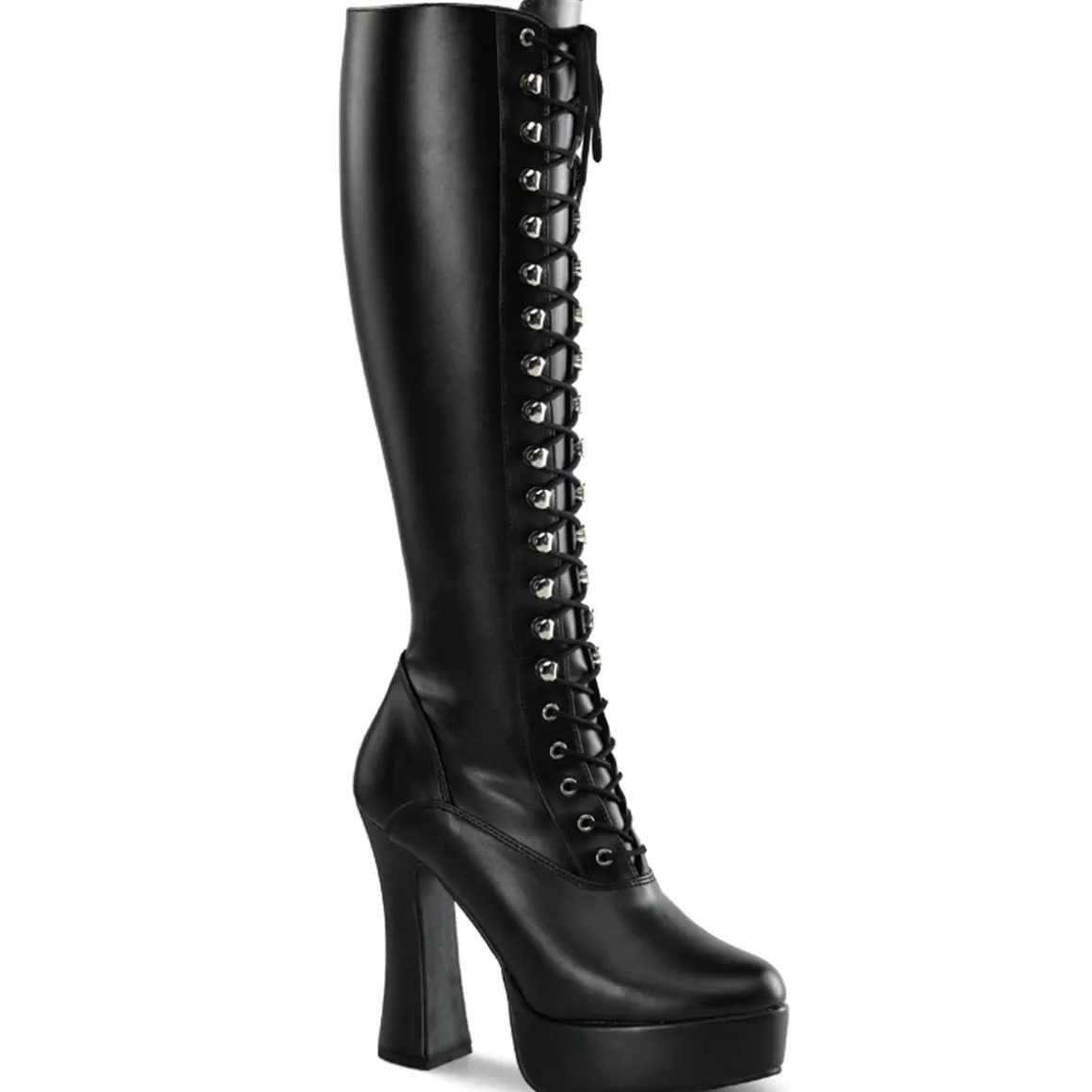 bottes_lacets_plateforme__1-6.webp Bottes lacets plateforme noires vinyle années 70 - hippie disco gogo botte haute à talon carré 13 cm