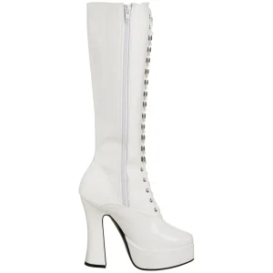 Bottes lacets plateforme blanches verni années 70 - hippie disco gogo botte haute à talon carré 13 cm