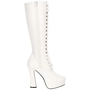 Bottes lacets plateforme blanches vinyle années 70 - hippie disco gogo botte haute à talon carré 13 cm