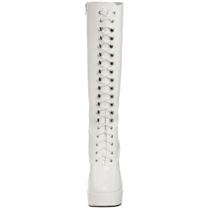 Bottes lacets plateforme blanches verni années 70 - hippie disco gogo botte haute à talon carré 13 cm