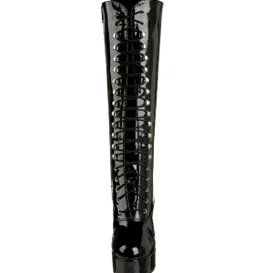 Bottes lacets plateforme noires verni années 70 - hippie disco gogo botte haute à talon carré 13 cm