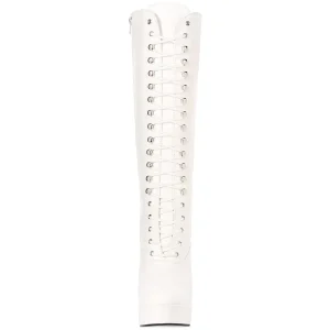 Bottes lacets plateforme blanches vinyle années 70 - hippie disco gogo botte haute à talon carré 13 cm