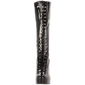Bottes lacets plateforme noires verni années 70 - hippie disco gogo botte haute à talon carré 13 cm