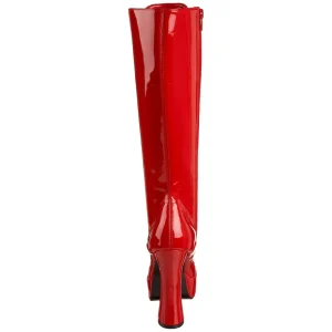 Bottes lacets plateforme rouges verni années 70 - hippie disco gogo botte haute à talon carré 13 cm