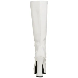Bottes lacets plateforme blanches verni années 70 - hippie disco gogo botte haute à talon carré 13 cm