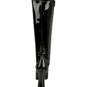 Bottes lacets plateforme noires verni années 70 - hippie disco gogo botte haute à talon carré 13 cm