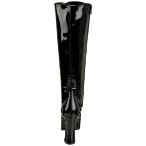 Bottes lacets plateforme noires verni années 70 - hippie disco gogo botte haute à talon carré 10 cm