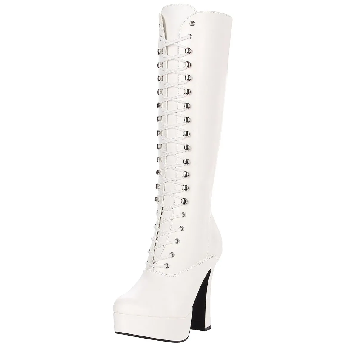 bottes_lacets_plateforme__5-4.webp Bottes lacets plateforme blanches vinyle années 70 - hippie disco gogo botte haute à talon carré 13 cm