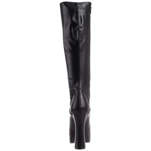 Bottes lacets plateforme noires vinyle années 70 - hippie disco gogo botte haute à talon carré 13 cm