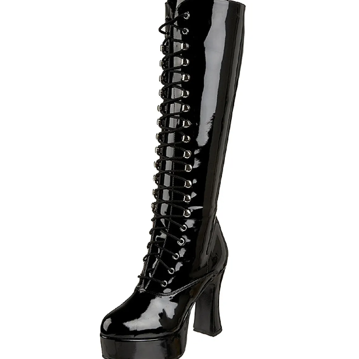 bottes_lacets_plateforme__5.webp Bottes lacets plateforme noires verni années 70 - hippie disco gogo botte haute à talon carré 13 cm