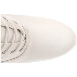 Bottes lacets plateforme blanches vinyle années 70 - hippie disco gogo botte haute à talon carré 13 cm