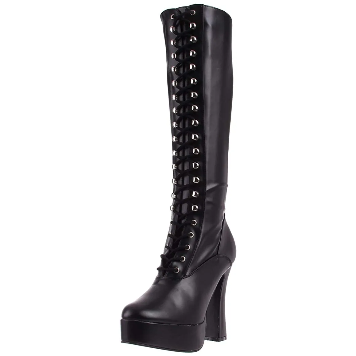 bottes_lacets_plateforme__6-6.webp Bottes lacets plateforme noires vinyle années 70 - hippie disco gogo botte haute à talon carré 13 cm