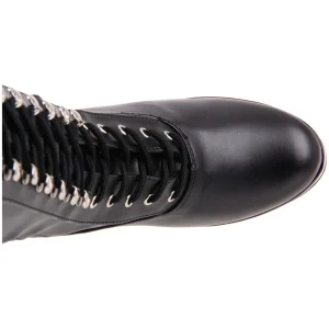 Bottes lacets plateforme noires vinyle années 70 - hippie disco gogo botte haute à talon carré 13 cm