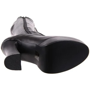 Bottes lacets plateforme noires vinyle années 70 - hippie disco gogo botte haute à talon carré 13 cm