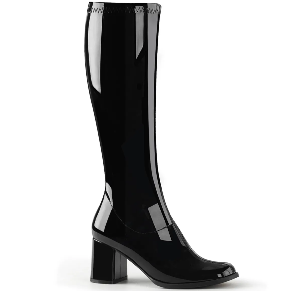 bottes_noires_en_cuir_ver_0-1.webp Bottes noires en cuir verni années 70 - hippie disco gogo botte haute à talon carré 7,5 cm