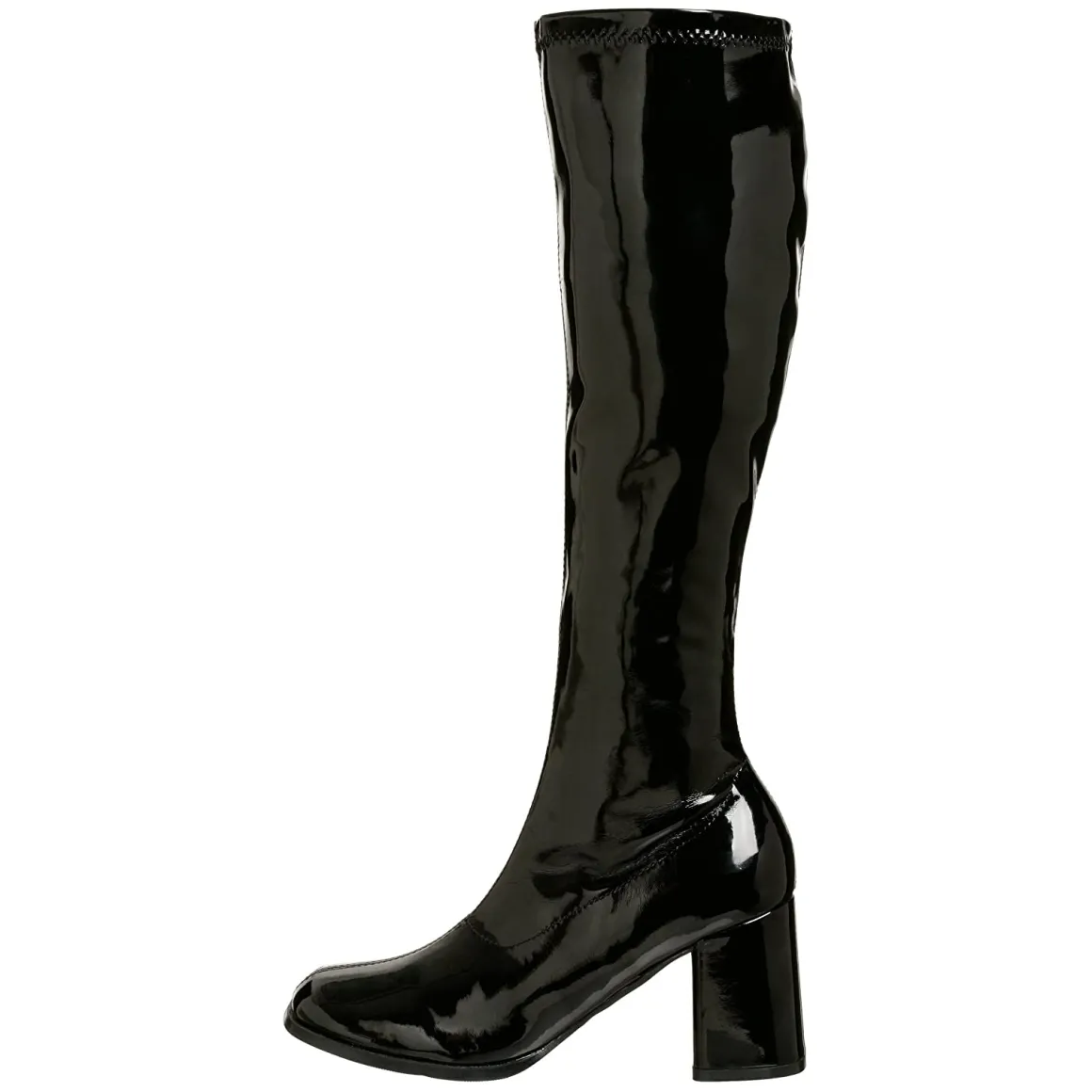 bottes_noires_en_cuir_ver_1-1.webp Bottes noires en cuir verni années 70 - hippie disco gogo botte haute à talon carré 7,5 cm