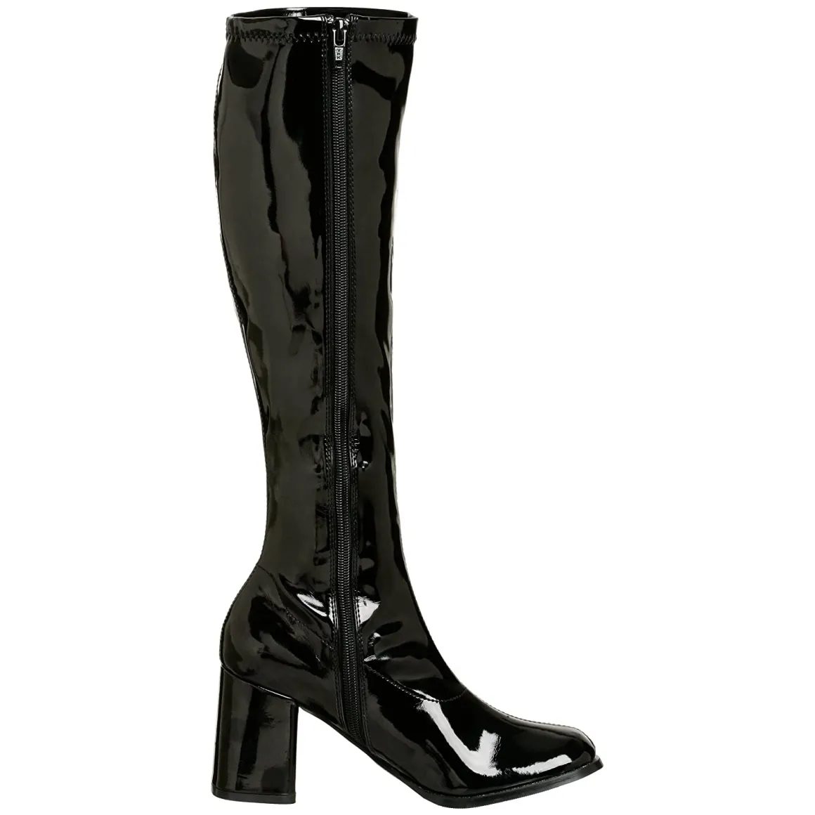 bottes_noires_en_cuir_ver_2-1.webp Bottes noires en cuir verni années 70 - hippie disco gogo botte haute à talon carré 7,5 cm