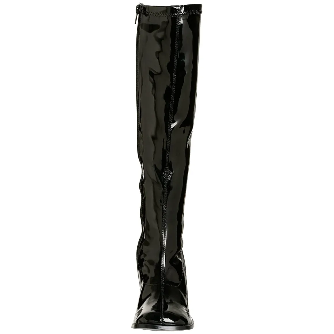 bottes_noires_en_cuir_ver_3-1.webp Bottes noires en cuir verni années 70 - hippie disco gogo botte haute à talon carré 7,5 cm